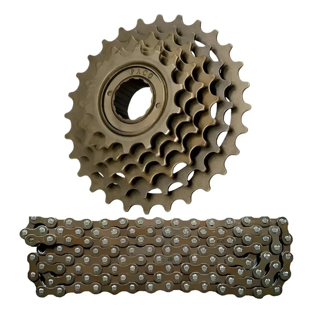 Catraca Roda Livre 6v 14/28 Dentes Aço Bike + Corrente 18 Velocidades Marchas Bicicleta Mtb
