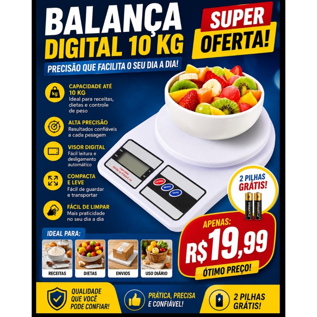Balança Digital Alta precisão 10 kg Multifucional