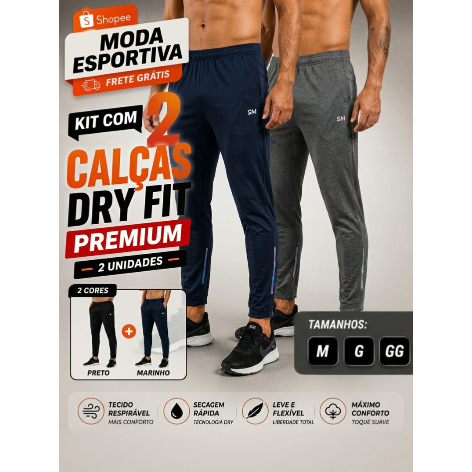 KIT 2 CALÇAS MASCULINAS DRY FIT COLMEIA COM ELASTANO PARA ACADEMIA E CORRIDA