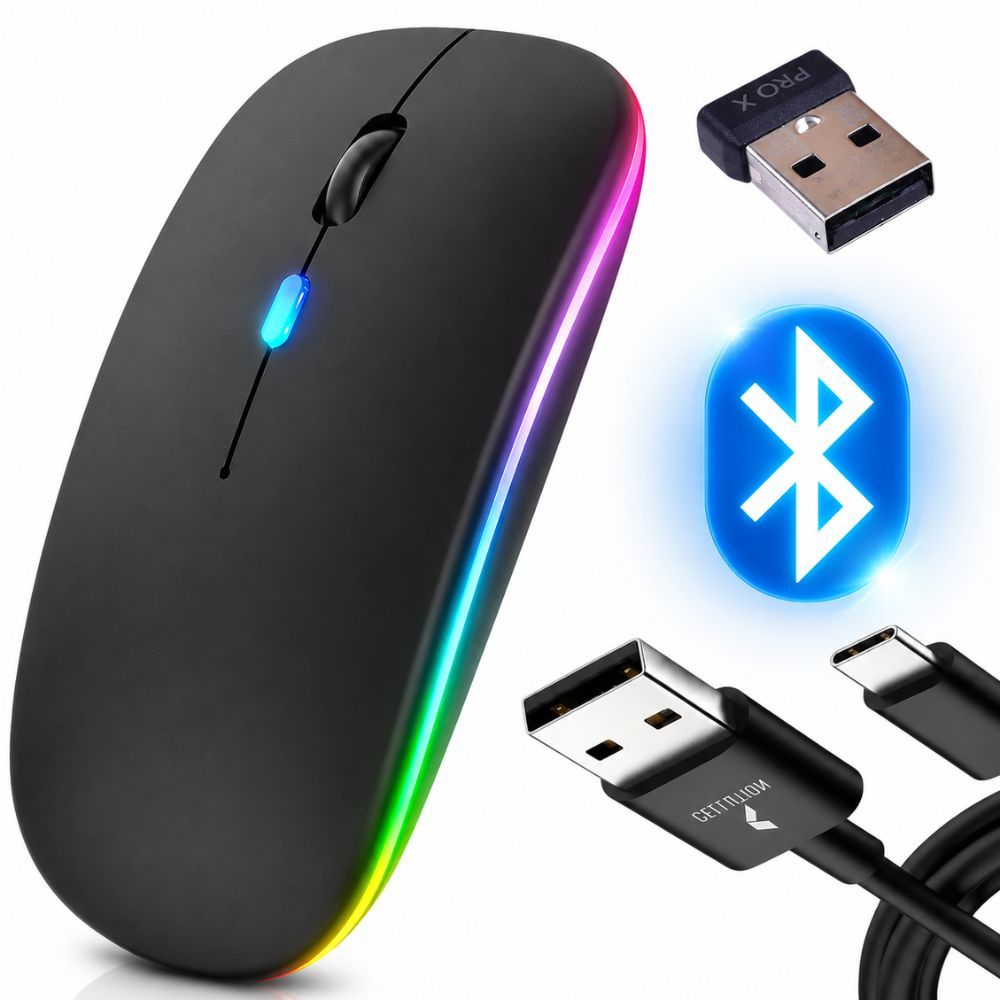 Mouse Sem Fio Recarregável Bluetooth E Usb 2.4g Rgb LED Desktop Notebook Jogos Gamer