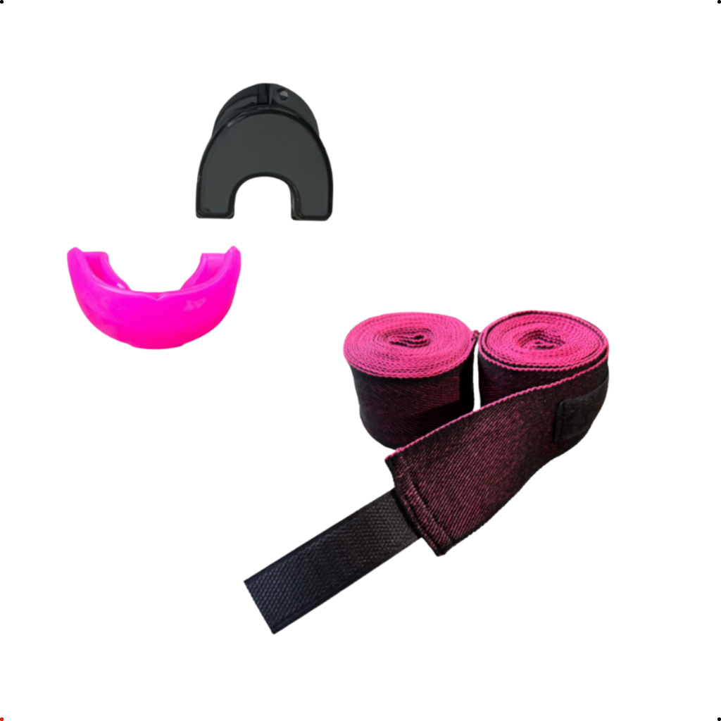 Kit Bandagem Colorida Elástica 3m com Velcro + Protetor Bucal profissional Boxe, Muay Thai, MMA
