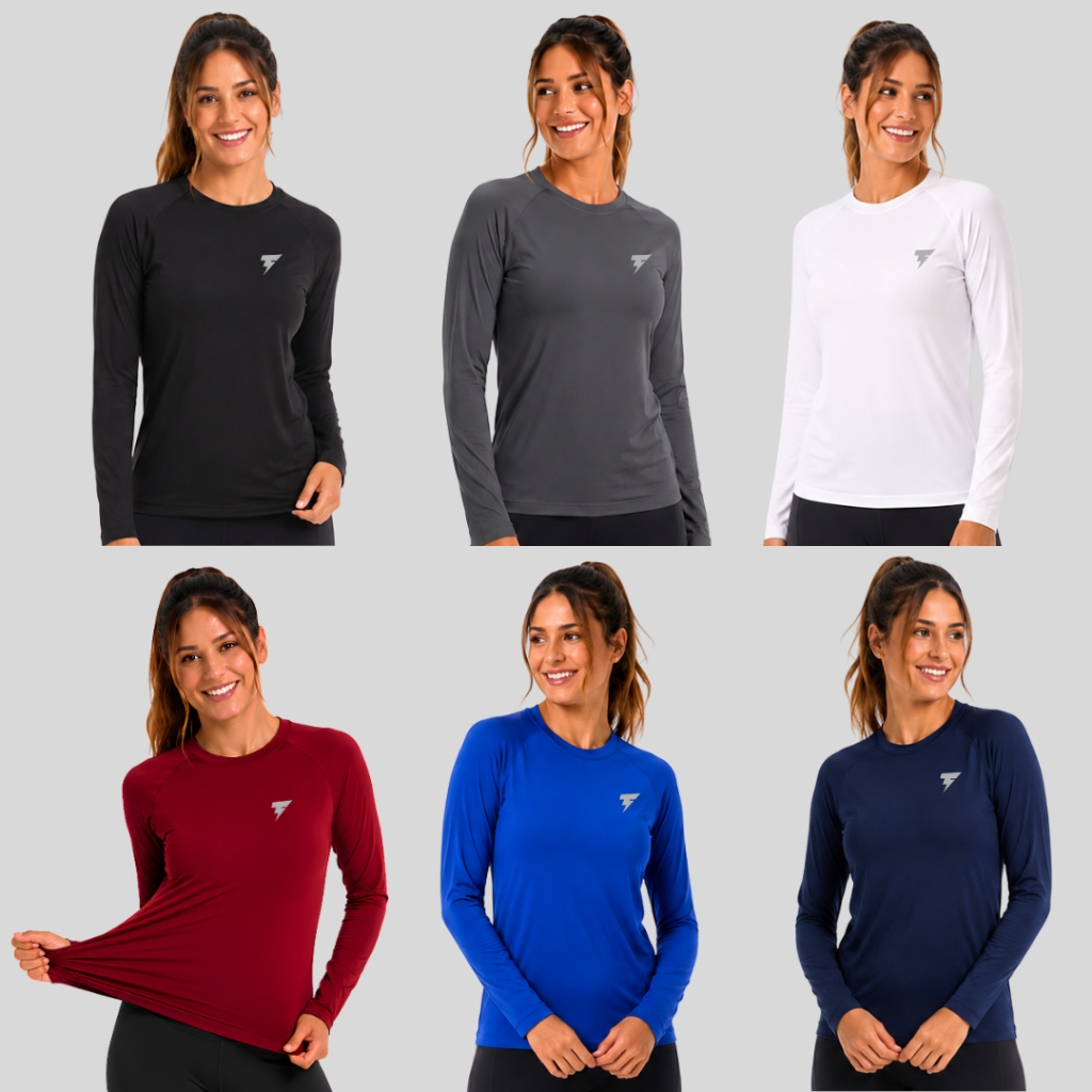 Camisa Segunda Pele Térmica Proteção Solar Uv 50+ Feminina Manga Longa Blusa Malha Fria Academia