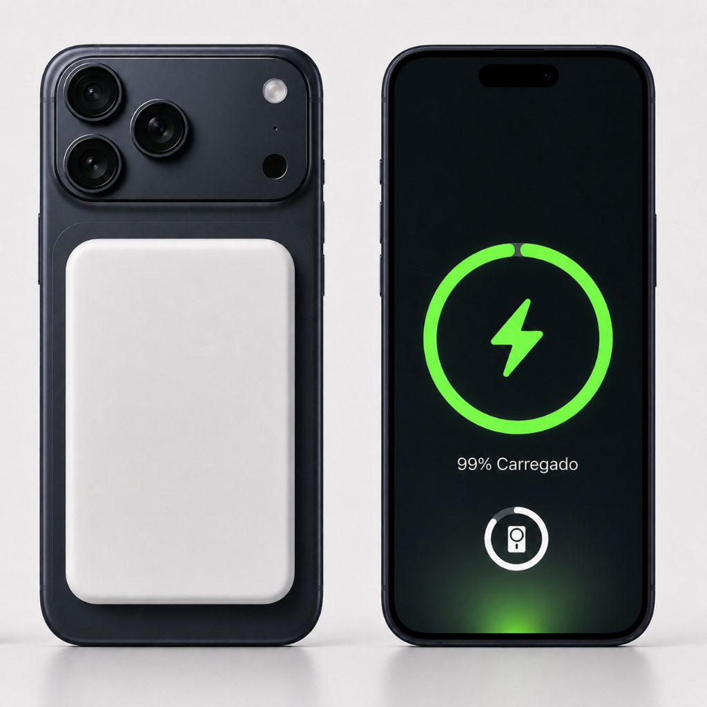 Carregador Portátil MagSafe Indução Sem Fio Power Bank 5000mAh Magnético Design Slim Carga Rápida para iPhone 12 ao 17