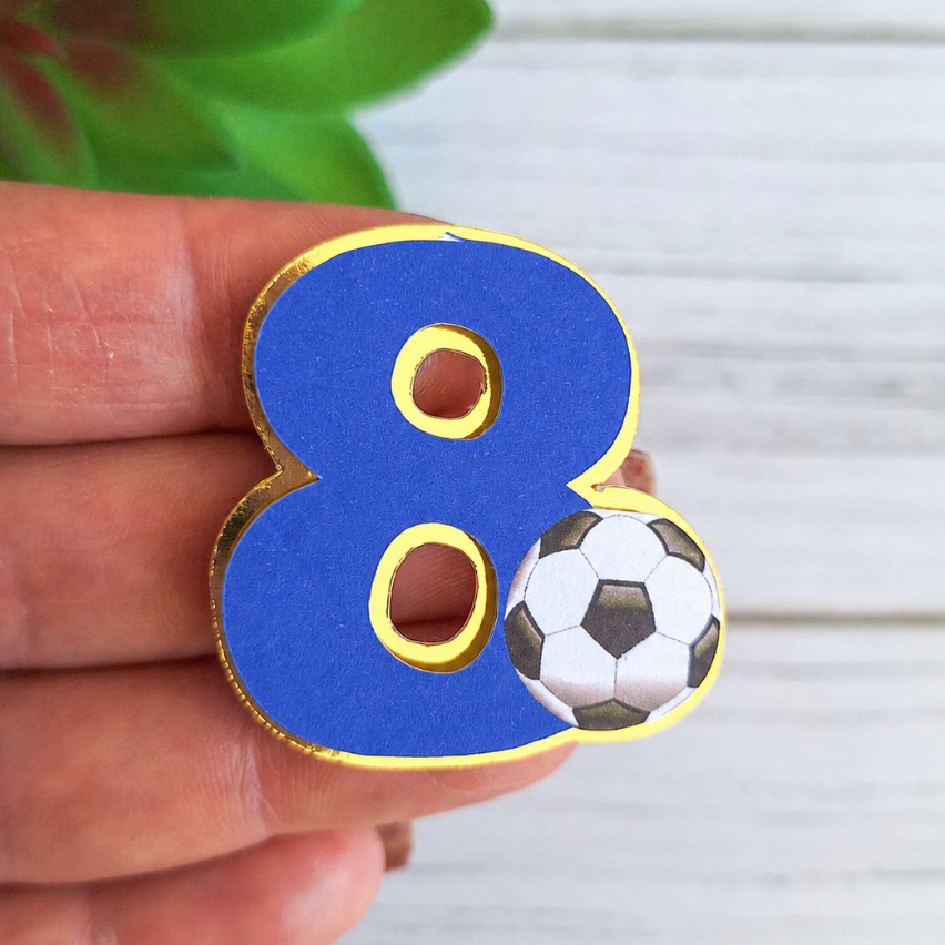 Aplique número 3D - número 8 AZUL - tag lembrancinha - caixinhas - personalizados - FUTEBOL
