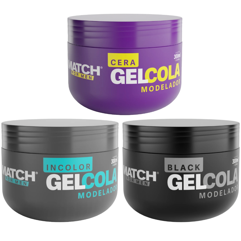 Gel Cola Incolor, Cera ou Black Sem Alcool Modela e Fixa Penteados Match Formen Masculino