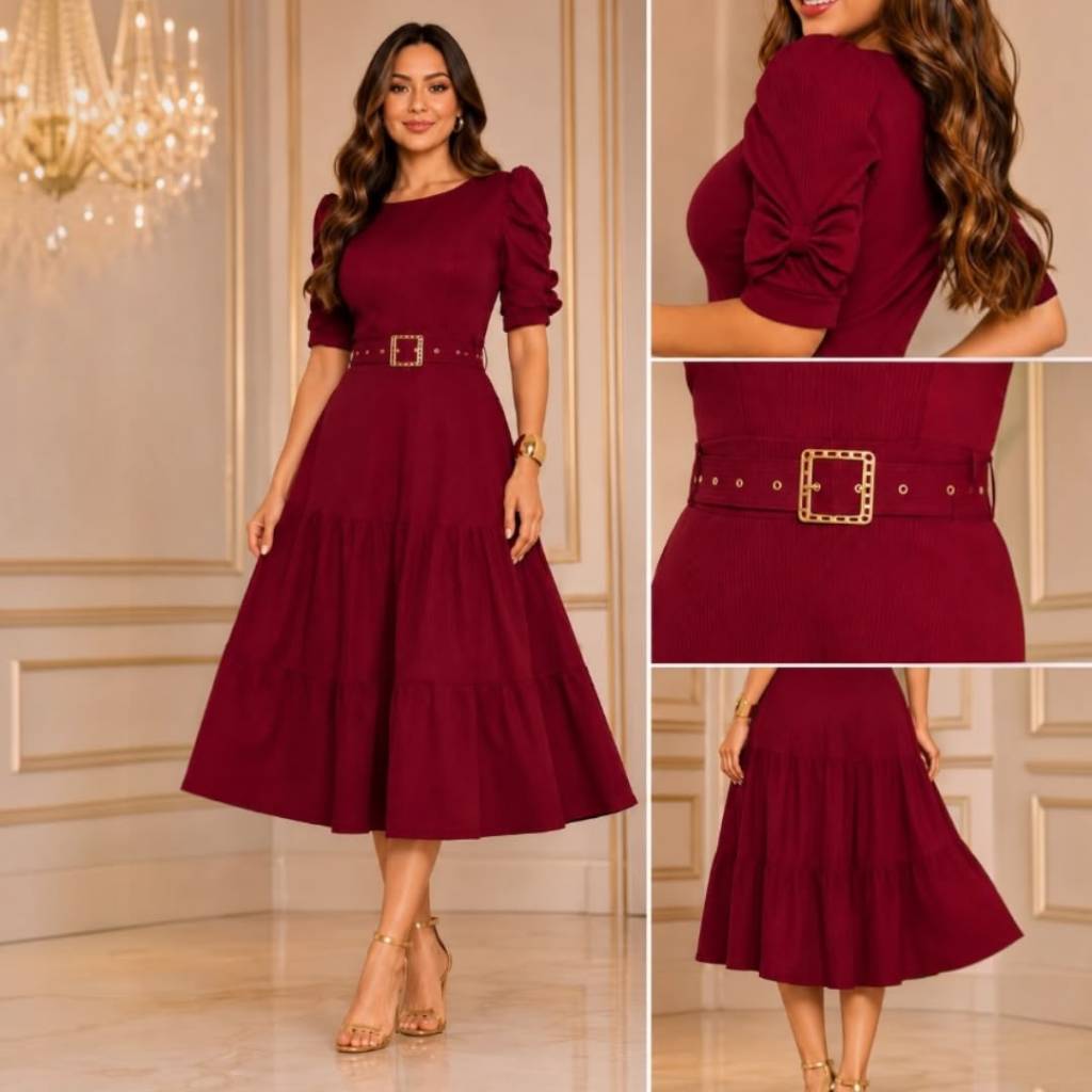Vestido Gode  Malha Canelada 3 marias feminino evangelico