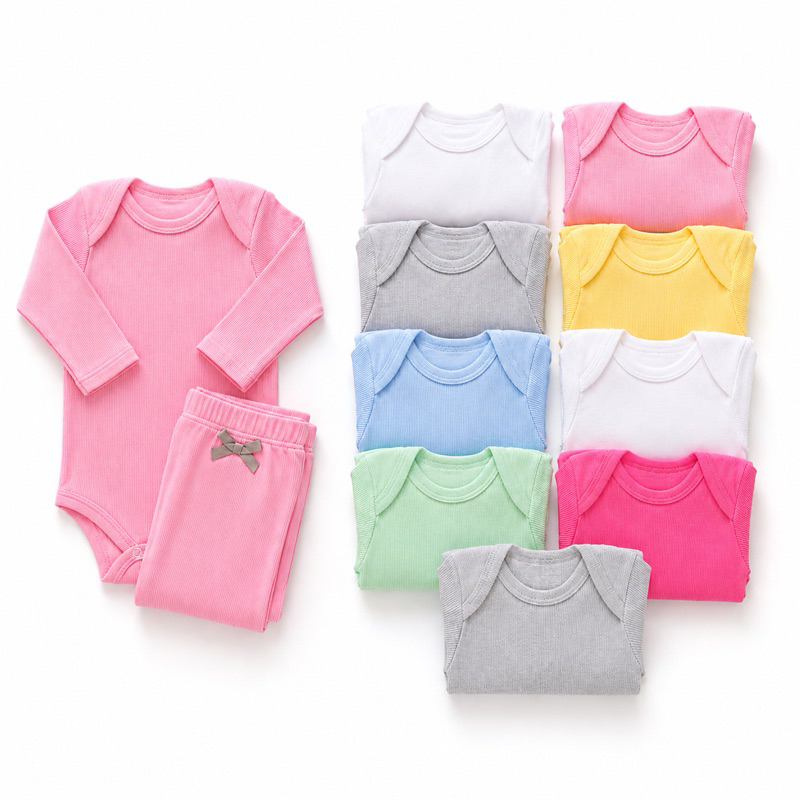 Kit 6 Peças Body Bebê Manga Longa Calça 100% Algodão Masculino/Feminino Conjunto Infantil Confortável