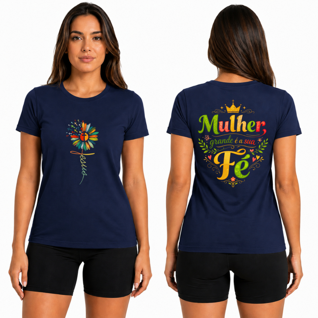 Camiseta Feminina Para Academia Moda Evangelica Religiosa Basica 100% Algodão Camisa Mulher de Fe Flor Casual Caminhada