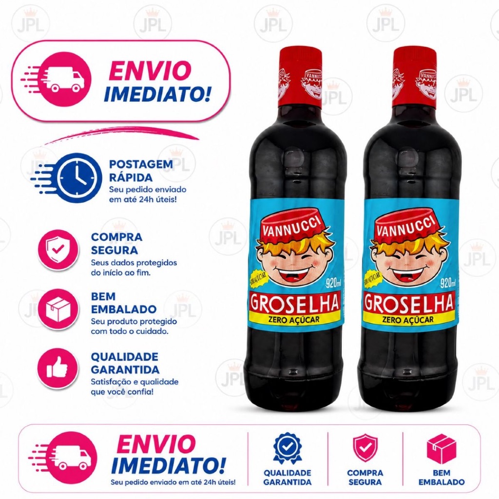 Kit 2 Xarope de Groselha Vannucci Zero Açúcar 920ml Recomendado Para Diabéticos Milkshake