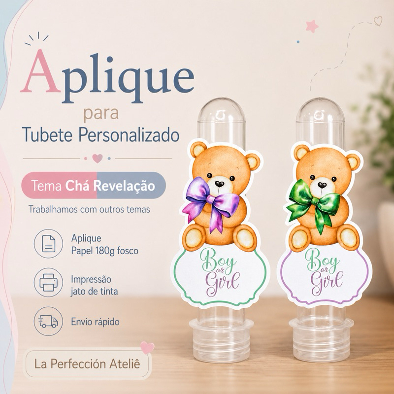 Aplique para Tubete Chá Revelação 20/30/40/50 un Chá Revelação Aplique Chá de Bebê Apliques Ursinhos