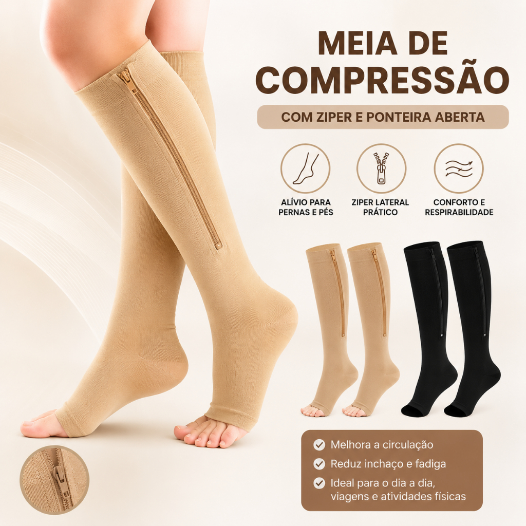 Meia de Compressão Varizes Pernas Cansadas Inchaço Dores 3/4