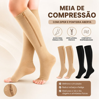 Meia de Compressão Varizes Pernas Cansadas Inchaço Dores 3/4 Zíper Compressão Unissex