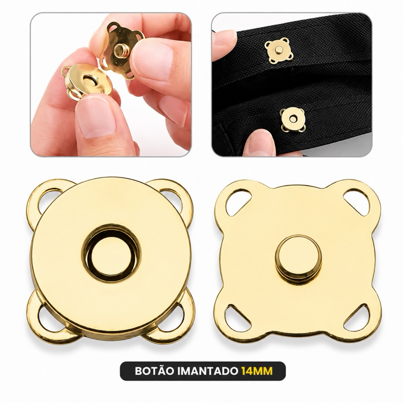 Kit Botao imantado magnetico de costura 14mm Dourado e Prata para bolsas carteiras casacos e outros
