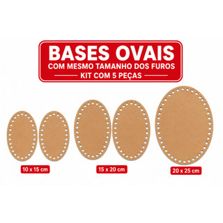 Kit Base Oval MDF 5 Unidades Diversos Tamanhos para Crochê Fio de Malha e Artesanato