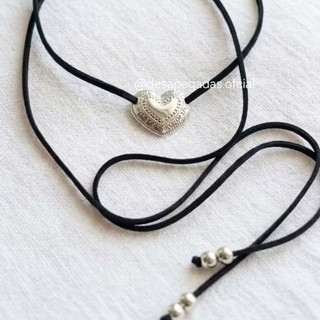 Colar feminino country Choker De Amarrar com Coração country romântico Camurça courinho gravatinha boiadeira Chocker