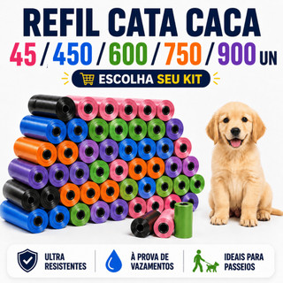 Kit Refil Cata Caca 45/450/600/750/900 Sacos Higiênicos para Pets Resistentes Cães e Gatos Econômico