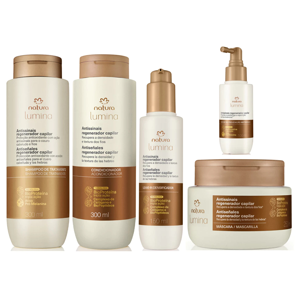 Linha Lumina Natura:Tratamento Antissinais Regenerador Capilar-Shampoo,Condicionador, Máscara, Sérum
