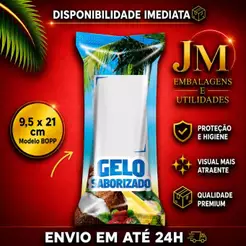 Embalagem para Gelo Saborizado - 200 Unidades Bopp 9,5 x 21 Saco Higienico Externo