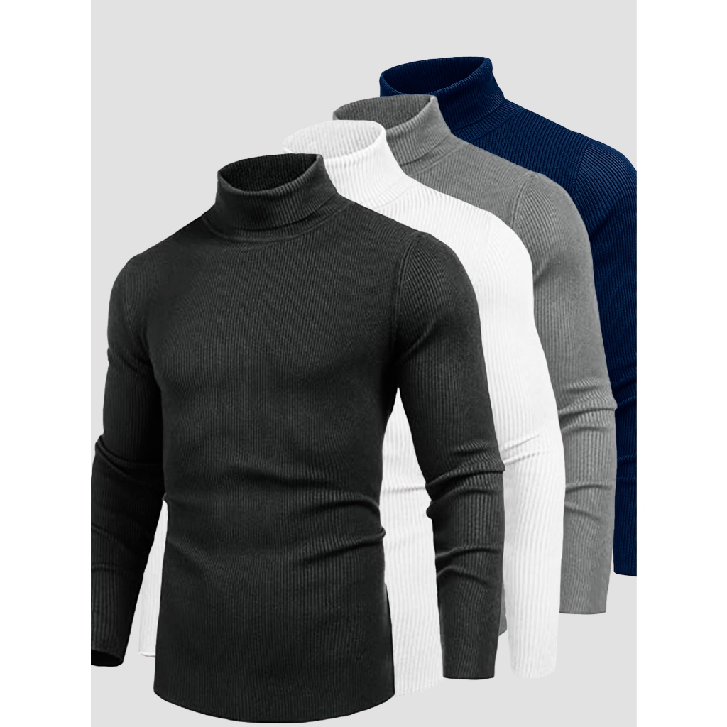 Kit 4 Blusa Cacharrel Sueter Masculina Canelada Gola Alta