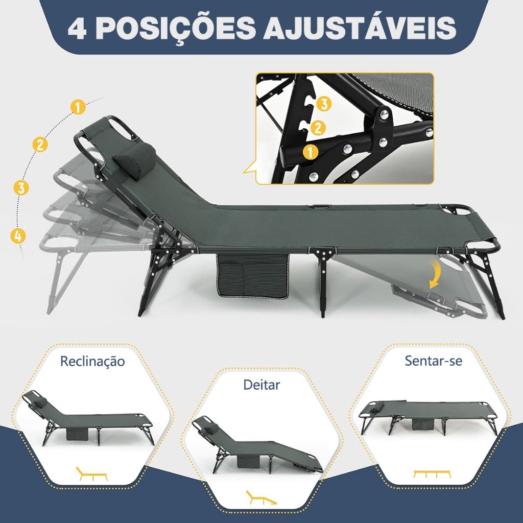 Cama Espreguiçadeira Portátil Reclinável Dobrável 4 Posições JOYFOX Com Colchão Macio · foto 2