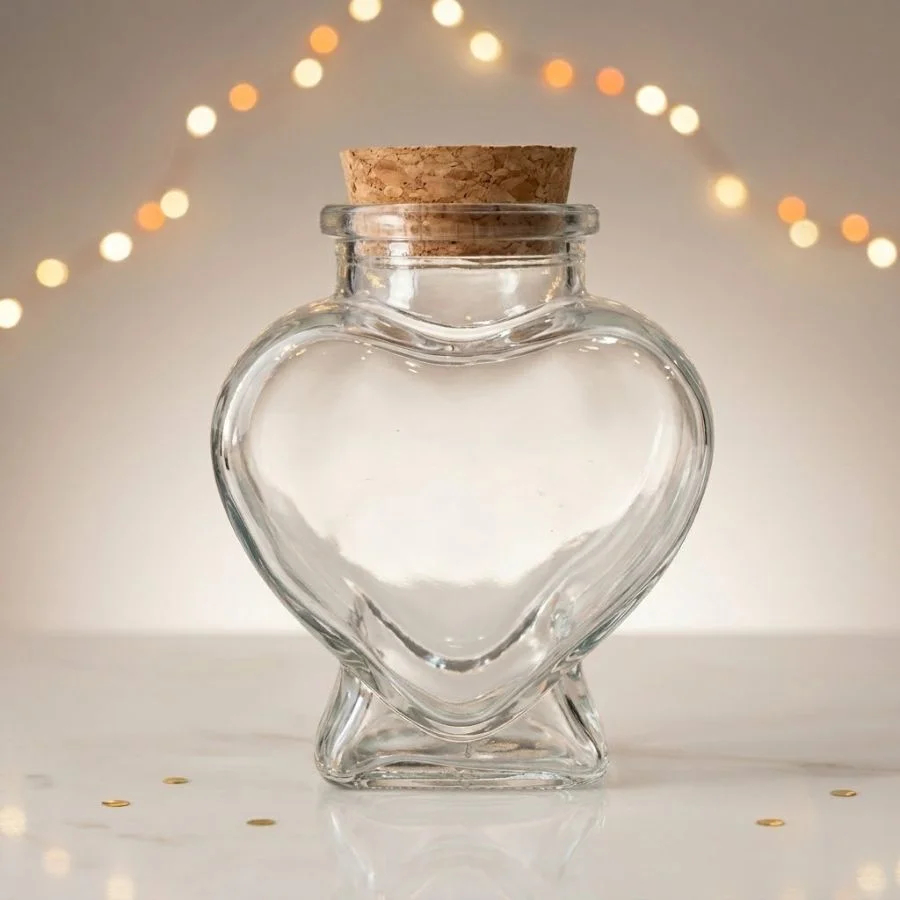 Potinho de Vidro Coração com Rolha 70ml - 01 unidade - 6cm x 7cm