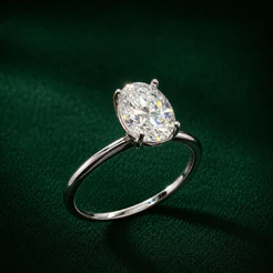 Anel Moissanite Oval 6,8mm Prata 925 Joia Feminina Luxuosa