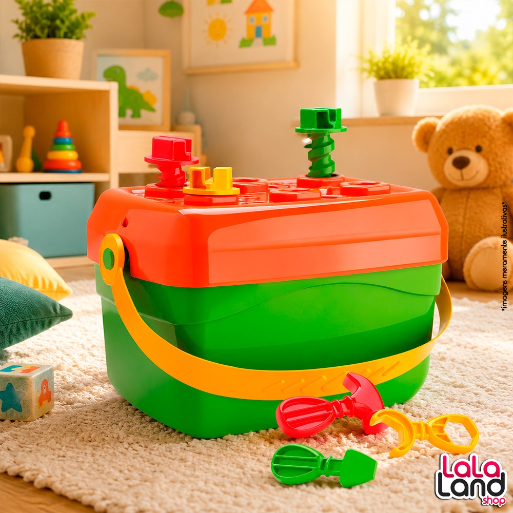 Brinquedo Didático Baldinho de Ferramentas Oficina Infantil Com Chave de Fenda Parafusos Acessórios