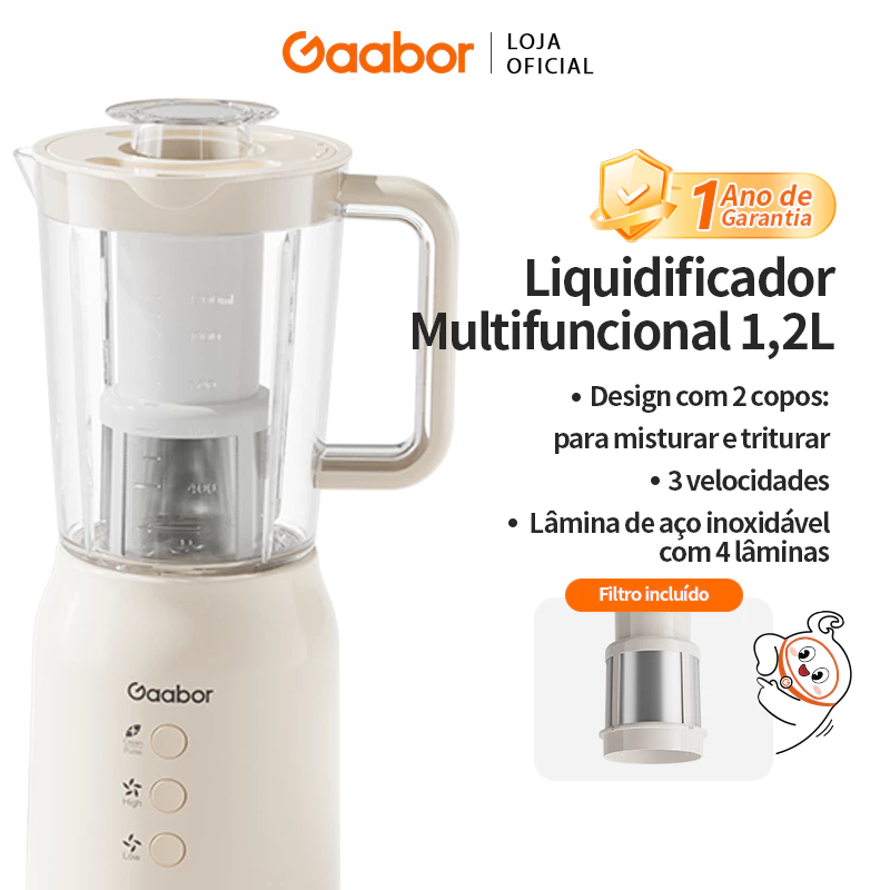 Gaabor Processador de Alimentos 1.6L Motor Potente 500W Moedor de Carne Liquidificador Triturador JM-16M02A