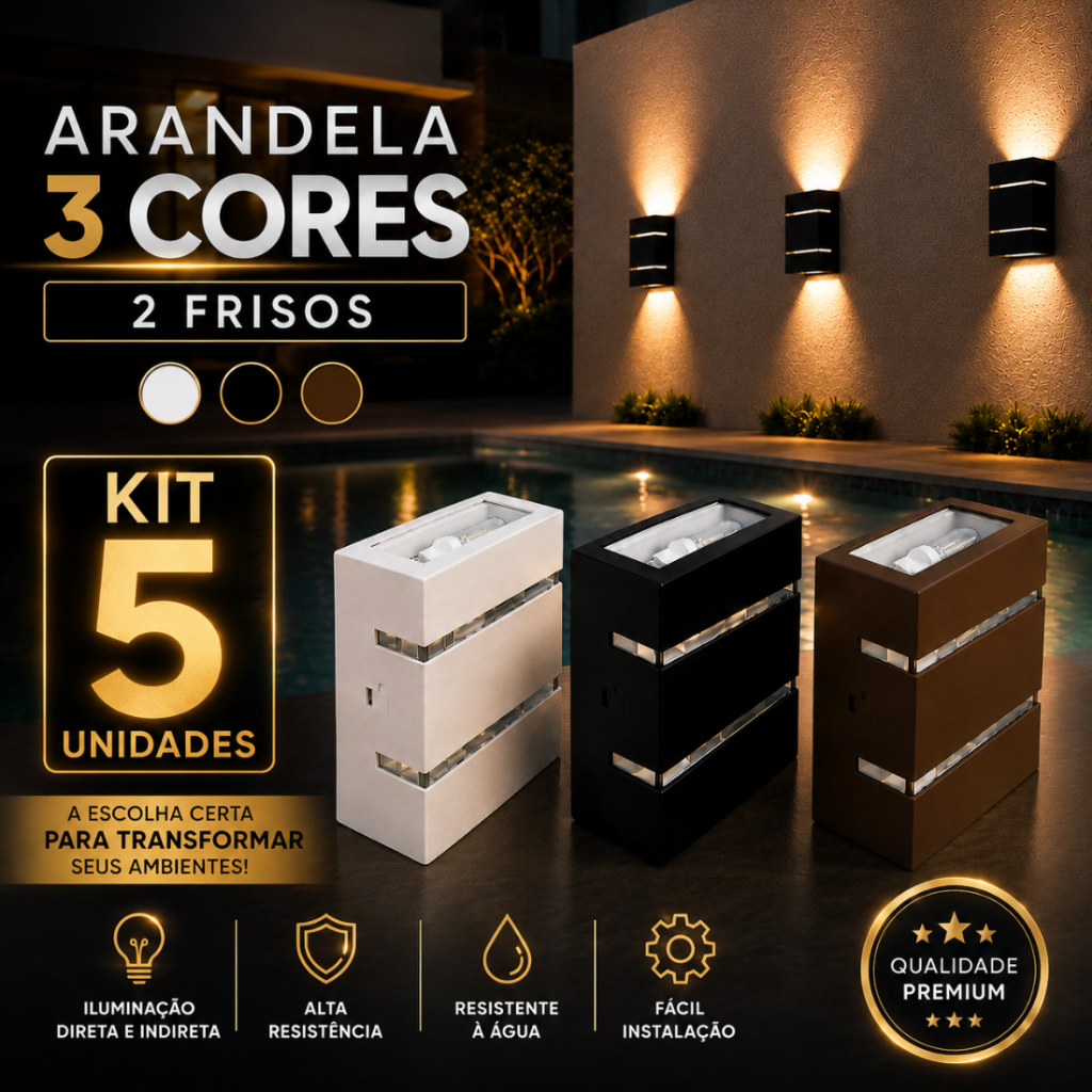 Arandela Luminária Externa Interna Kit 5 und Para Muro e Parede - Piscina Jardim Condomínio Chácara