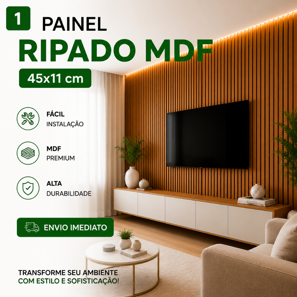 Painel Ripado MDF Autocolante 45x11cm Kit Até 50 Placas