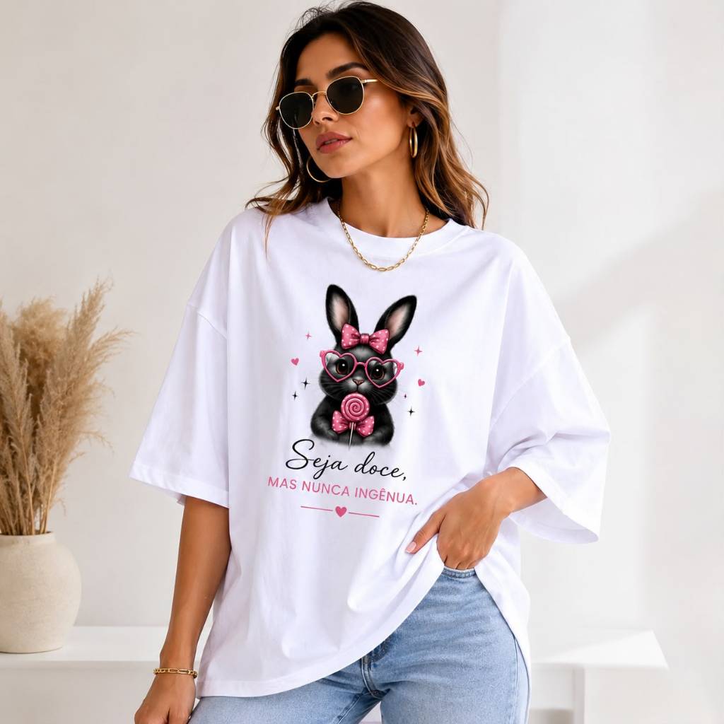 Camiseta Feminina Oversized 100% Algodão Estampada Casua Estilosa Confortável Original