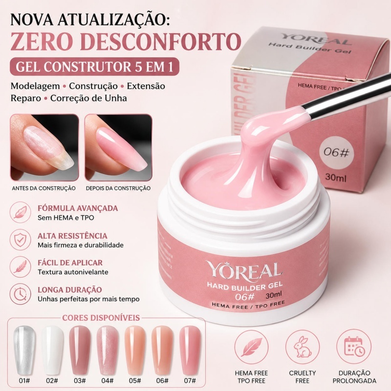 Gel Alongamento de Unhas Profissional 30ml e 15ml - Acrigel para Construção LED/UV Cremoso