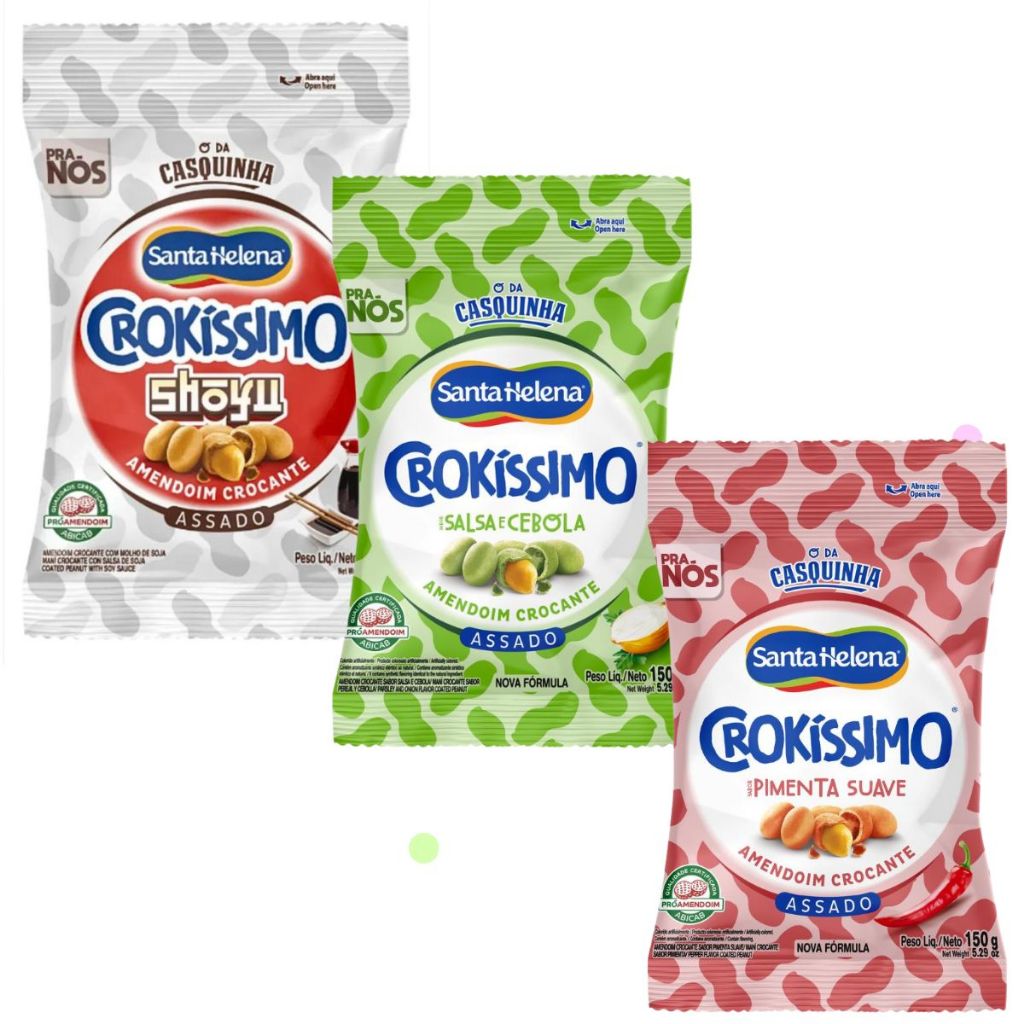 Kit Crokíssimo Amendoim 150g: Pimenta Suave + Salsa e Cebola + Shoyu
