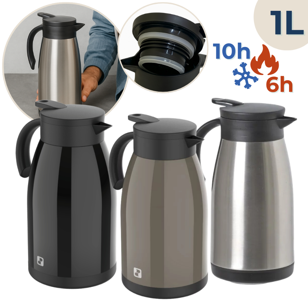 Garrafa Bule Térmica Para Café Chá 1 Litro Aço Inox Elegance Soprano