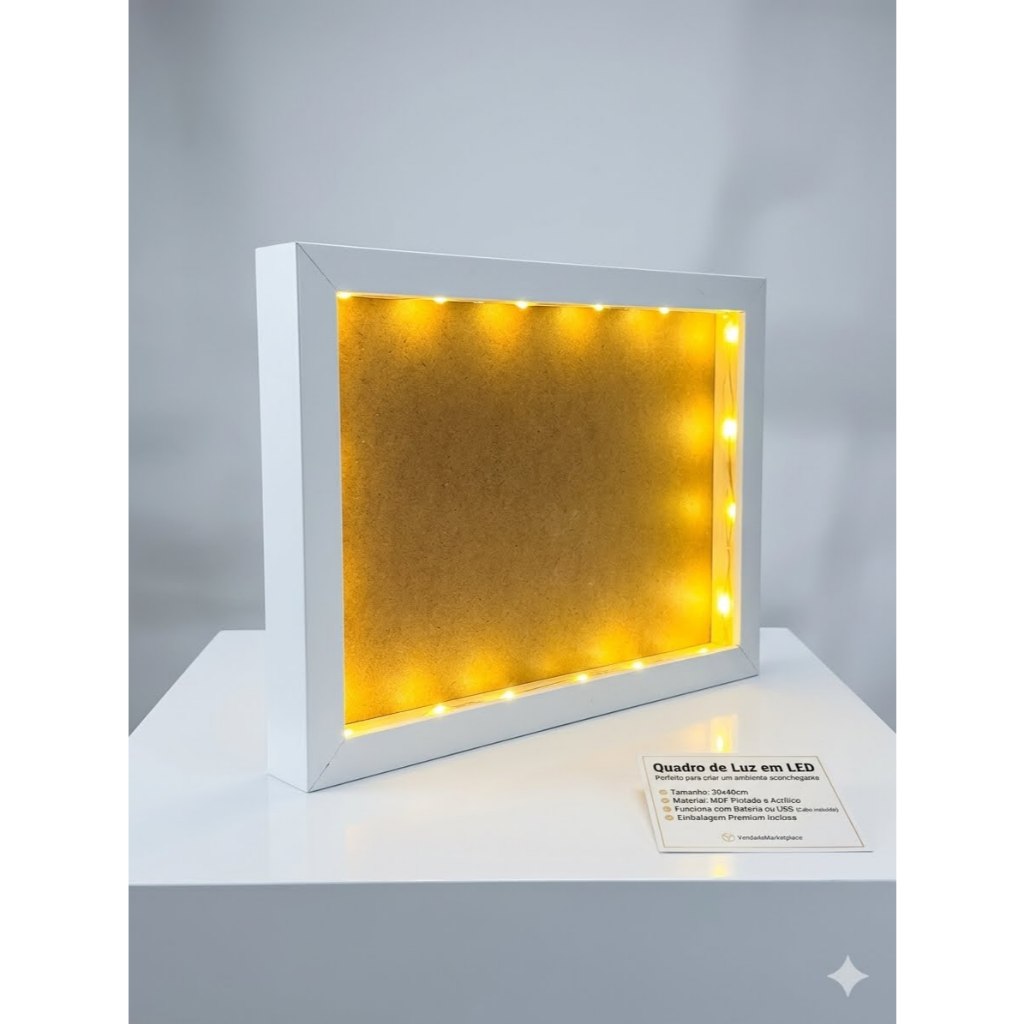 Moldura em Caixa 20x30cm com LED, Vidro e Fundo Premium