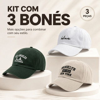 Kit 3 Bonés Marcas Retro Ny New York Brooklyn Basebol Aba Curva Boné Masculino Feminino Ajustavel