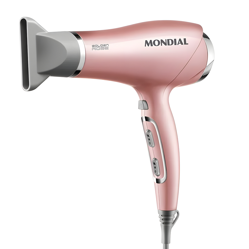 Secador de cabelo Mondial Golden Rose modelo SC-32-BI na cor rosa metálico com bocal direcionador cinza