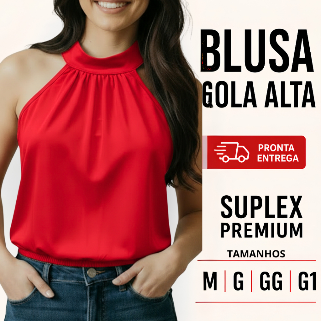 Blusa Feminina Regata Franzido Gola Alta Suplex