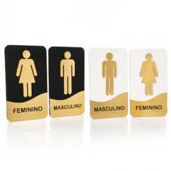 Kit Placa De Sinalização Banheiro Sanitário em Acrílico Espelhado Masculino e Feminino