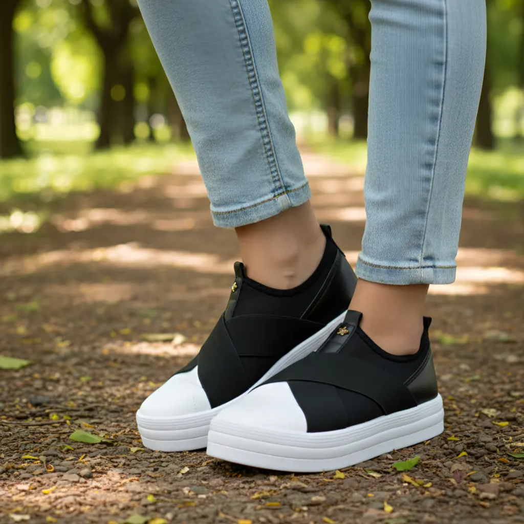 Tênis Feminino Domidona Slip On Calce Fácil Elástico Casual Confortável