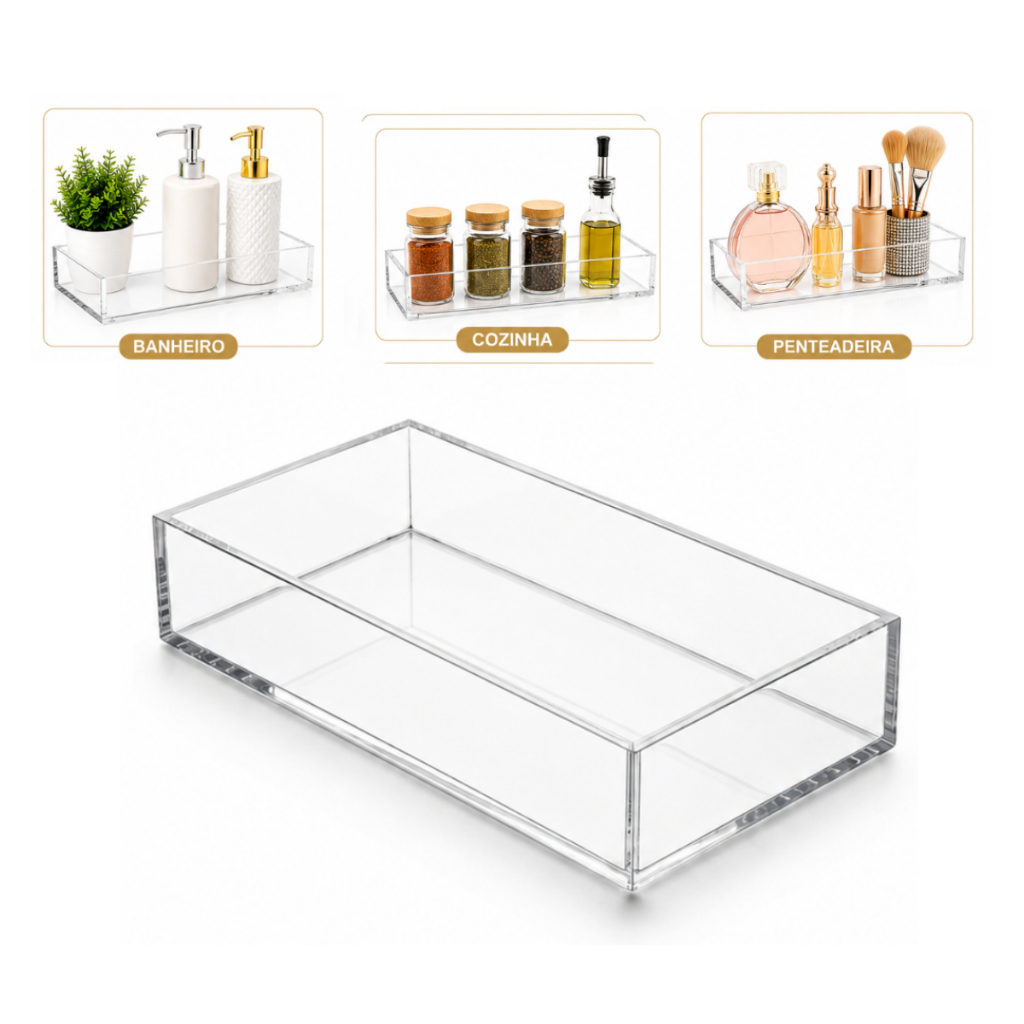 Bandeja Acrílico Multiuso Transparente Cristal Organizador Para Decoração