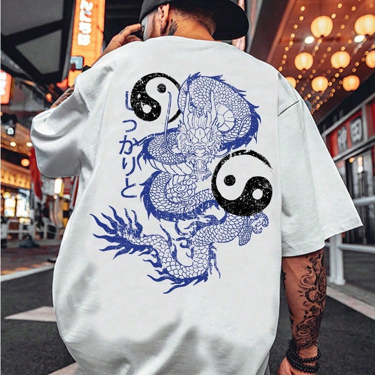 Camiseta Dragão Oriental Camisa Japonesa Estilo Street Camisa Básica Estilosa