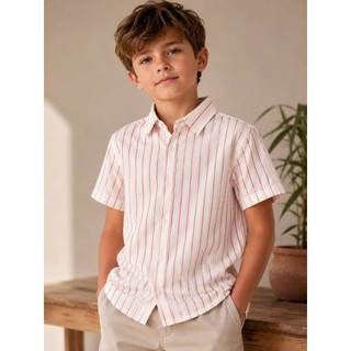 Camisa Social Listrada Infantil Tecido Viscolinho Macio Transpirable Para Menino