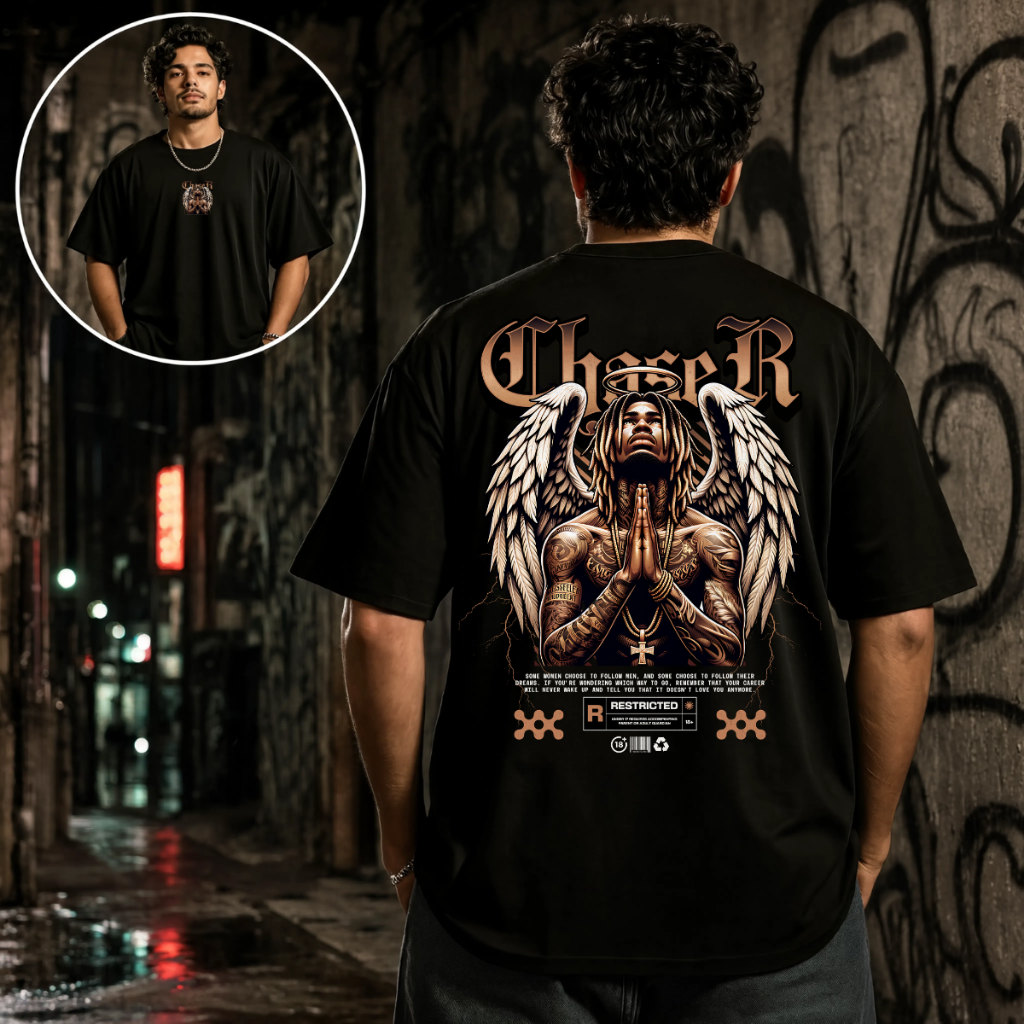 Camiseta Blusa Camisa Oversized Streetwear 100% Algodão Unissex Chaser Premium Leve Confortável Estampada