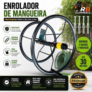 Suporte Mangueira Jardim Externo Organizador Giratório Enrolador Mangueira 30m + Buchas Parafusos
