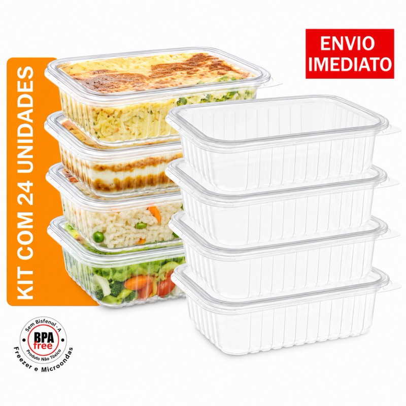 24un Pote Marmita Descartável  250ML / 500 ML/ 750ML / 1000ML Fitness Fit Freezer Microondas dieta