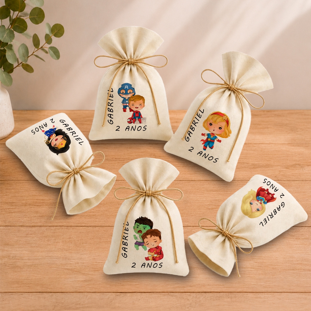Kit 20 Saquinhos Lembrancinha Personalizada Festa Infantil Aniversário Vingadores Baby Cute Aquarela 11x17