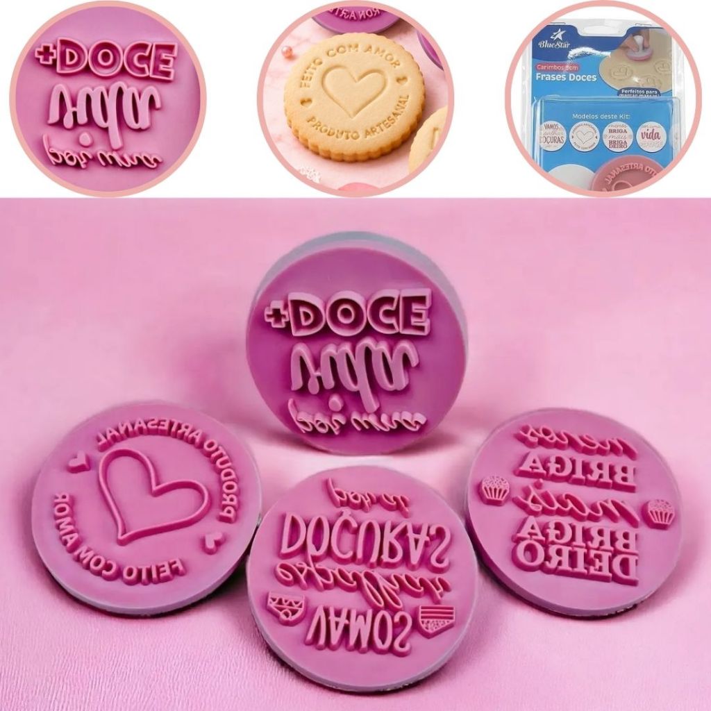 KIT CARIMBOS FRASES DOCE-GRANDE 5 CM - (BLUE STAR) (CHOCO)