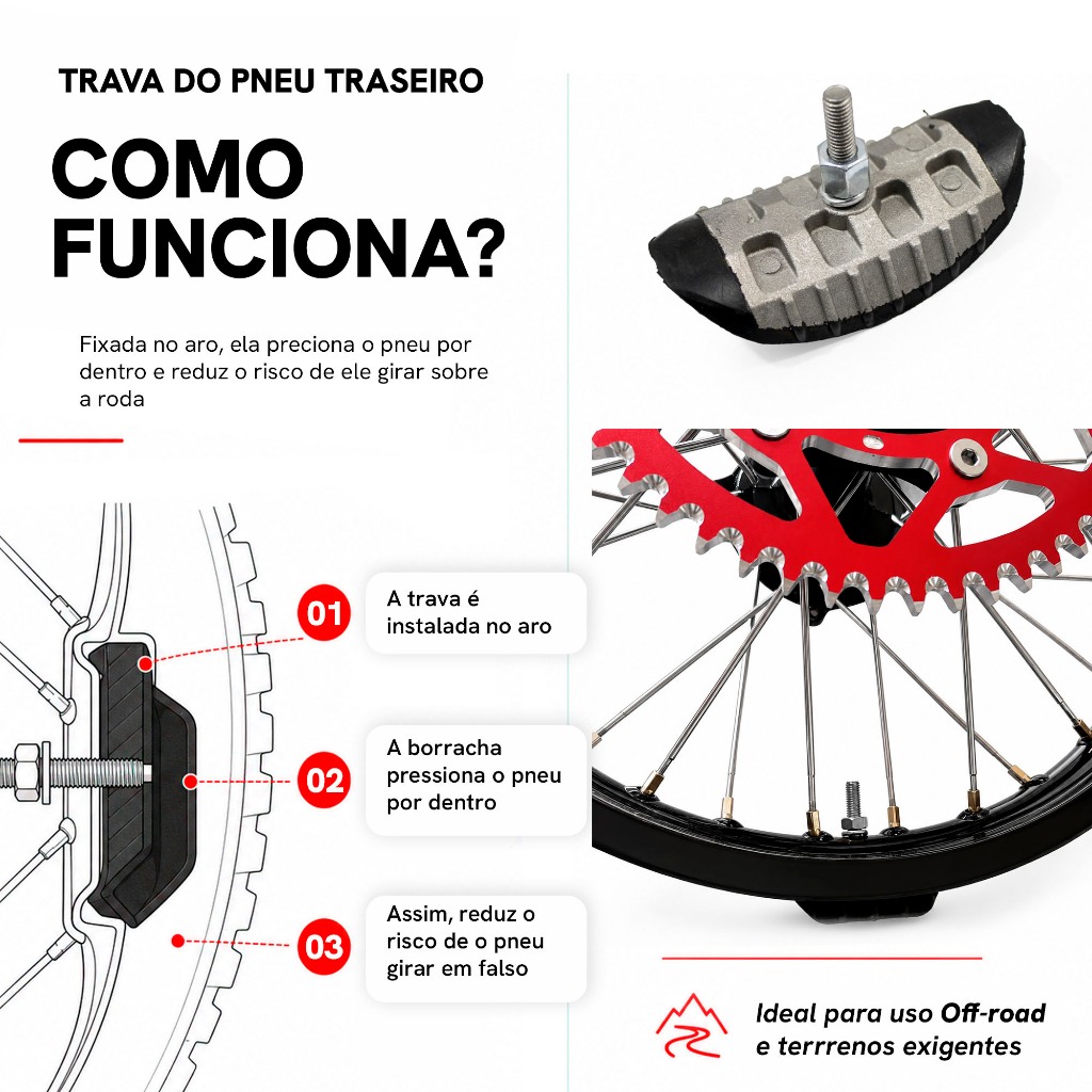 Trava Pneu Traseiro 2.15 em Alumínio CRF 230 250F Tornado XRE TTR KTM Off Road Universal — imagem 2 de 2