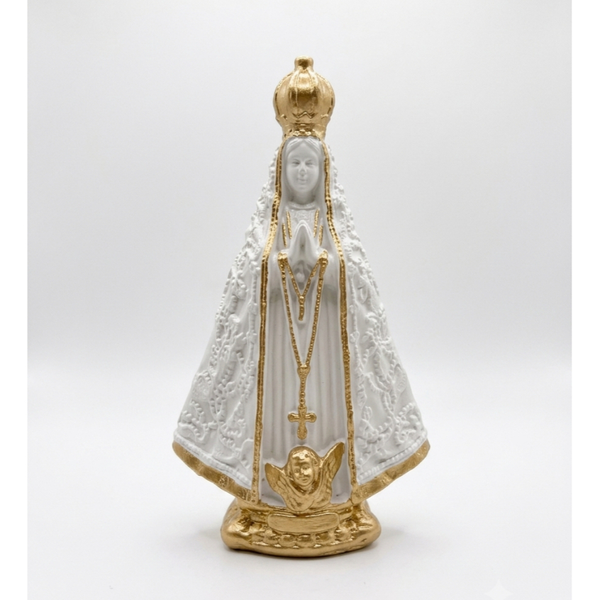 Imagem Nossa Senhora Aparecida 15 cm Perolada Ouro Bordada Casamento